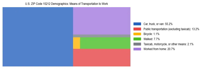 Treemap showing means of transportation to work distribution in US ZIP Code 15212.