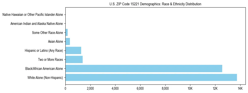 Race and Ethnicity Distribution Chart for US ZIP Code 15221