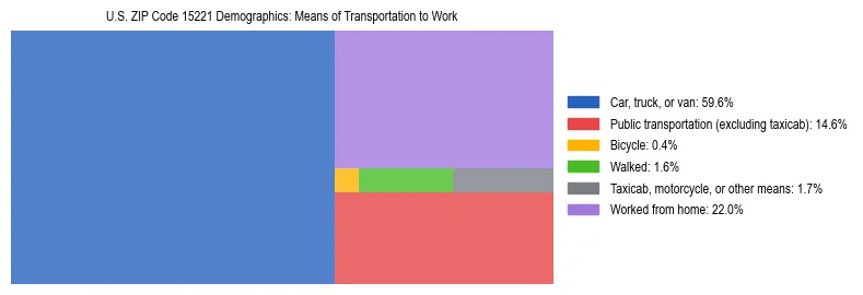 Treemap showing means of transportation to work distribution in US ZIP Code 15221.