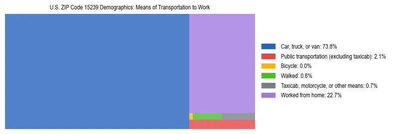 Treemap showing means of transportation to work distribution in US ZIP Code 15239.