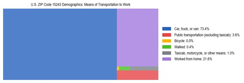 Treemap showing means of transportation to work distribution in US ZIP Code 15243.