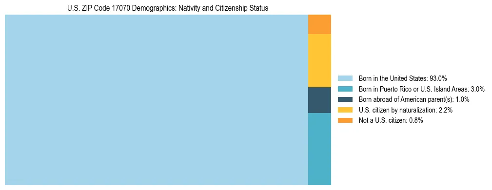 Treemap showing the population distribution by nativity and citizenship status in US ZIP Code 17070 based on U.S. Census data.