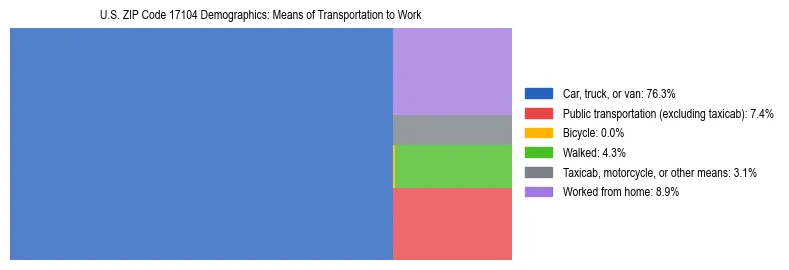 Treemap showing means of transportation to work distribution in US ZIP Code 17104.