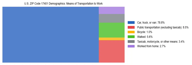 Treemap showing means of transportation to work distribution in US ZIP Code 17401.
