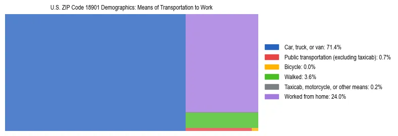 Treemap showing means of transportation to work distribution in US ZIP Code 18901.