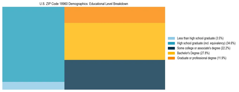 Treemap chart illustrating the educational attainment breakdown for population 25 years and over in US ZIP Code 18960.