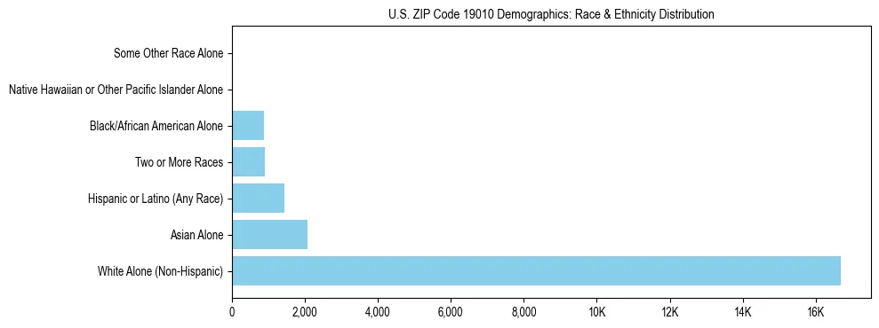 Race and Ethnicity Distribution Chart for US ZIP Code 19010