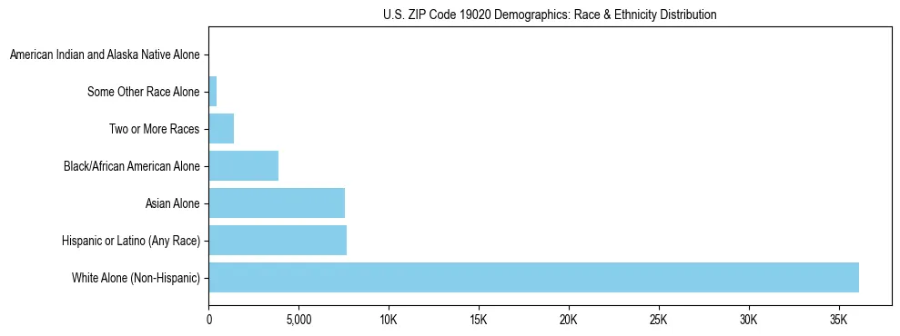 Race and Ethnicity Distribution Chart for US ZIP Code 19020