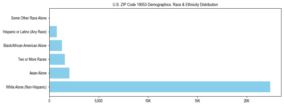 Race and Ethnicity Distribution Chart for US ZIP Code 19053