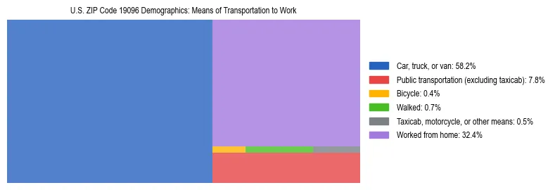Treemap showing means of transportation to work distribution in US ZIP Code 19096.