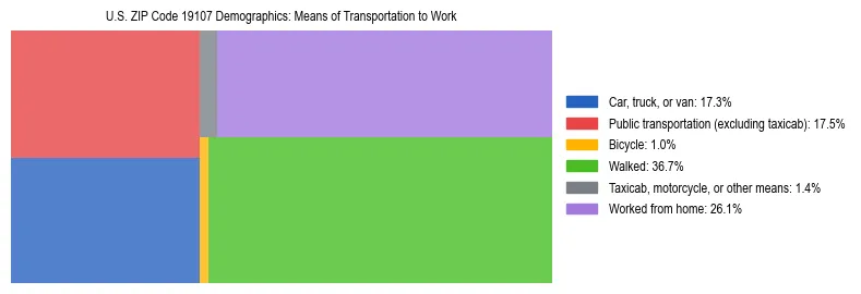 Treemap showing means of transportation to work distribution in US ZIP Code 19107.