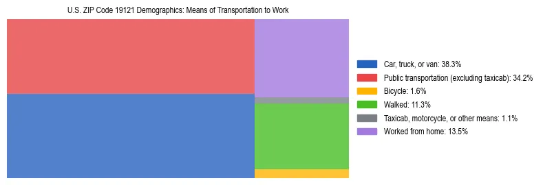 Treemap showing means of transportation to work distribution in US ZIP Code 19121.