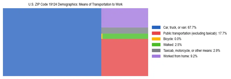 Treemap showing means of transportation to work distribution in US ZIP Code 19124.