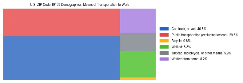 Treemap showing means of transportation to work distribution in US ZIP Code 19133.