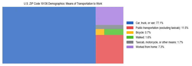 Treemap showing means of transportation to work distribution in US ZIP Code 19136.