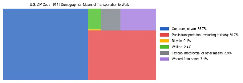 Treemap showing means of transportation to work distribution in US ZIP Code 19141.