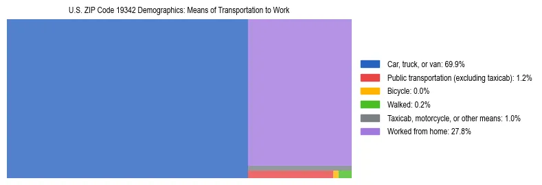Treemap showing means of transportation to work distribution in US ZIP Code 19342.