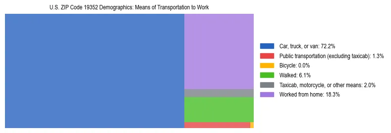 Treemap showing means of transportation to work distribution in US ZIP Code 19352.