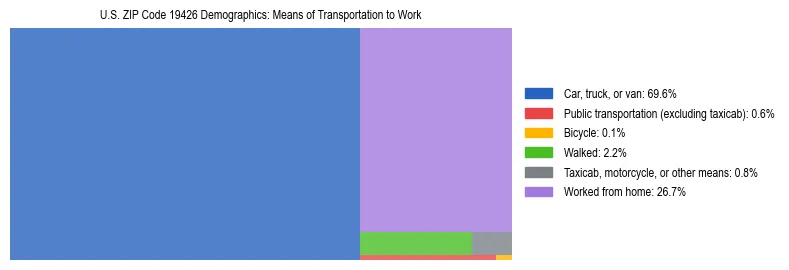 Treemap showing means of transportation to work distribution in US ZIP Code 19426.