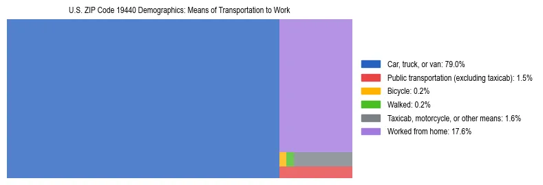 Treemap showing means of transportation to work distribution in US ZIP Code 19440.