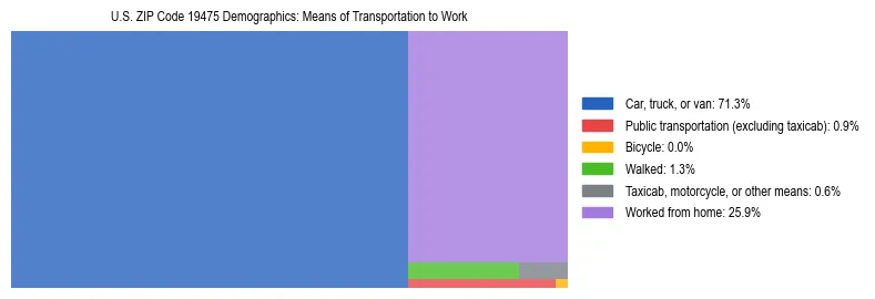 Treemap showing means of transportation to work distribution in US ZIP Code 19475.