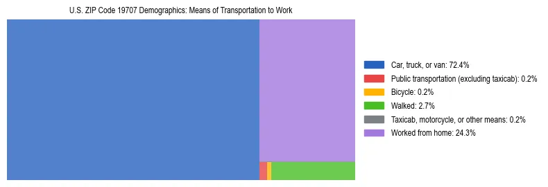 Treemap showing means of transportation to work distribution in US ZIP Code 19707.