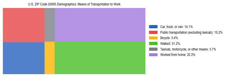 Treemap showing means of transportation to work distribution in US ZIP Code 20005.