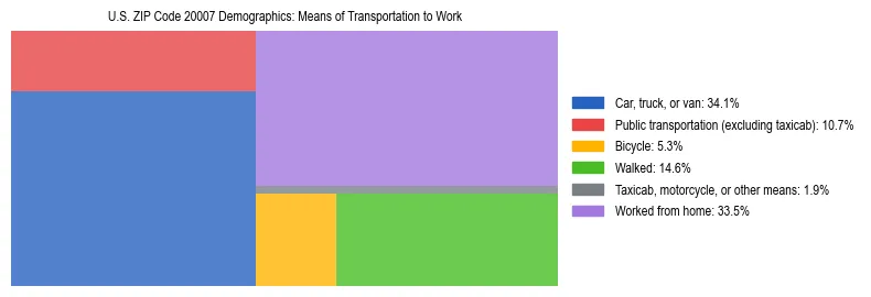 Treemap showing means of transportation to work distribution in US ZIP Code 20007.