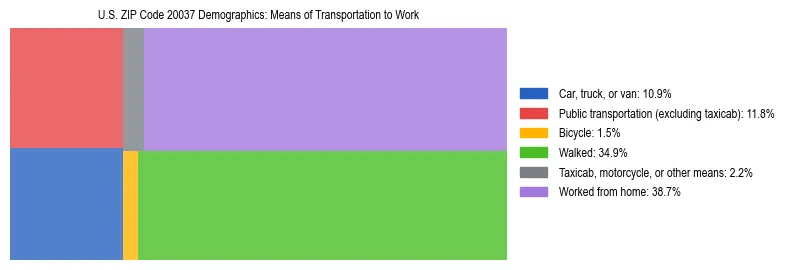 Treemap showing means of transportation to work distribution in US ZIP Code 20037.