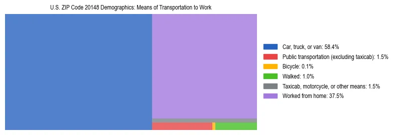 Treemap showing means of transportation to work distribution in US ZIP Code 20148.