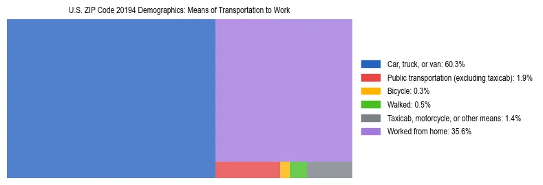 Treemap showing means of transportation to work distribution in US ZIP Code 20194.