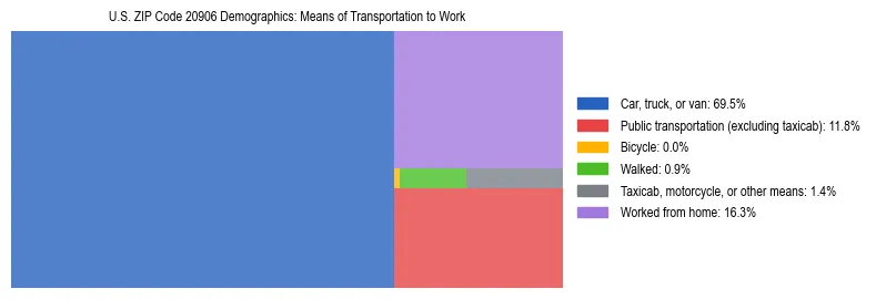 Treemap showing means of transportation to work distribution in US ZIP Code 20906.