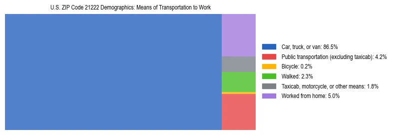 Treemap showing means of transportation to work distribution in US ZIP Code 21222.