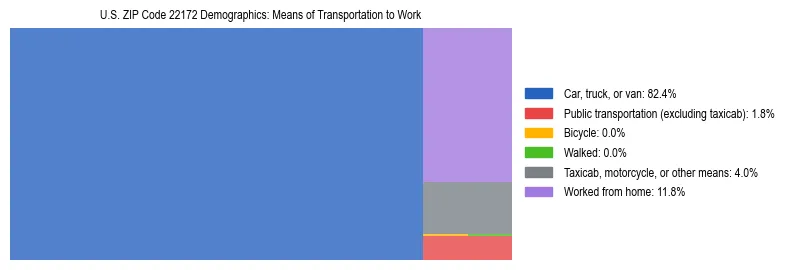 Treemap showing means of transportation to work distribution in US ZIP Code 22172.