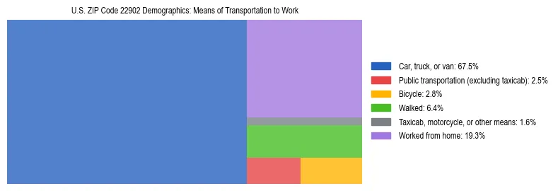 Treemap showing means of transportation to work distribution in US ZIP Code 22902.