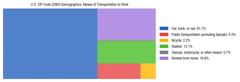 Treemap showing means of transportation to work distribution in US ZIP Code 22903.