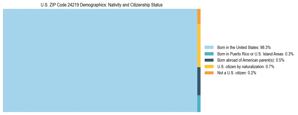 Treemap showing the population distribution by nativity and citizenship status in US ZIP Code 24219 based on U.S. Census data.