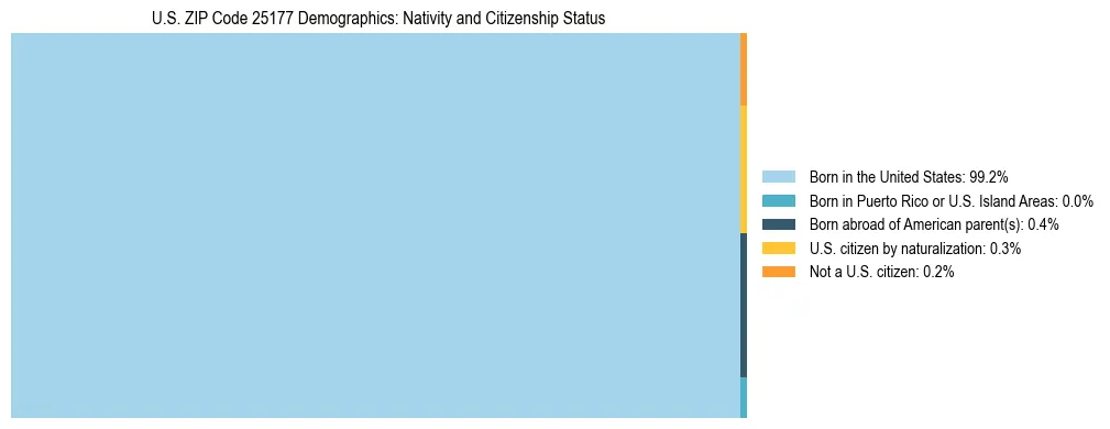 Treemap showing the population distribution by nativity and citizenship status in US ZIP Code 25177 based on U.S. Census data.