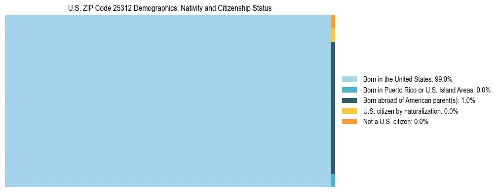Treemap showing the population distribution by nativity and citizenship status in US ZIP Code 25312 based on U.S. Census data.