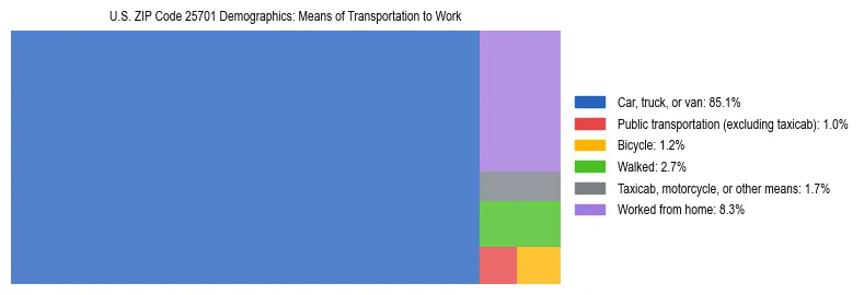 Treemap showing means of transportation to work distribution in US ZIP Code 25701.