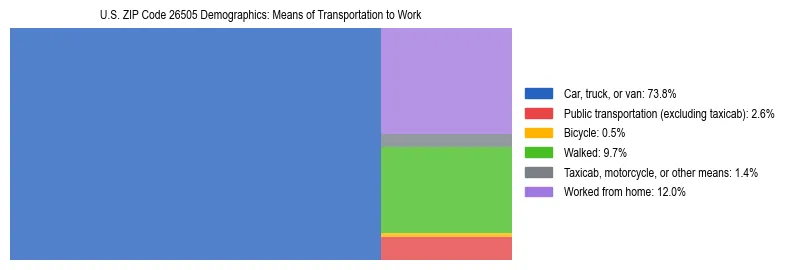 Treemap showing means of transportation to work distribution in US ZIP Code 26505.