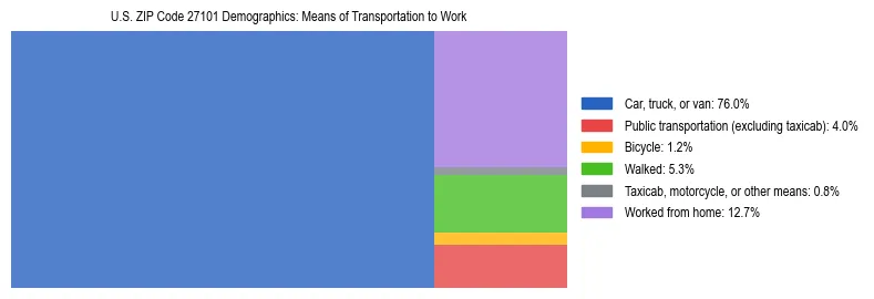 Treemap showing means of transportation to work distribution in US ZIP Code 27101.
