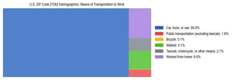 Treemap showing means of transportation to work distribution in US ZIP Code 27262.