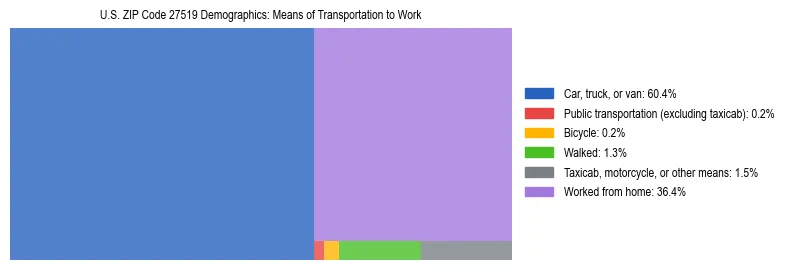 Treemap showing means of transportation to work distribution in US ZIP Code 27519.