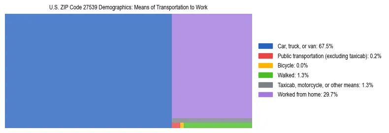 Treemap showing means of transportation to work distribution in US ZIP Code 27539.