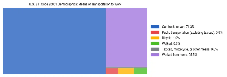 Treemap showing means of transportation to work distribution in US ZIP Code 28031.