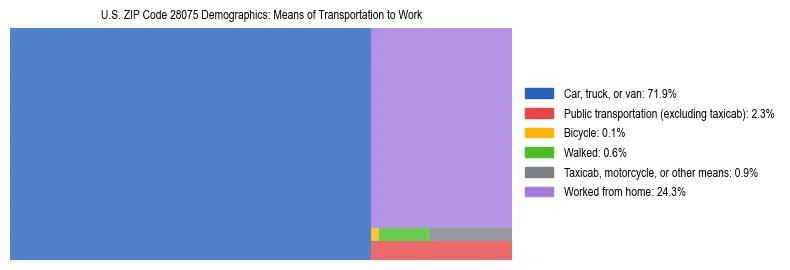 Treemap showing means of transportation to work distribution in US ZIP Code 28075.