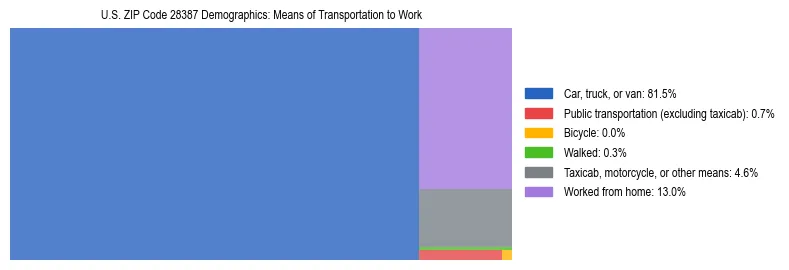 Treemap showing means of transportation to work distribution in US ZIP Code 28387.