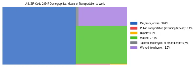 Treemap showing means of transportation to work distribution in US ZIP Code 28547.