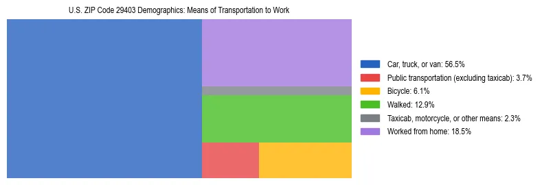 Treemap showing means of transportation to work distribution in US ZIP Code 29403.